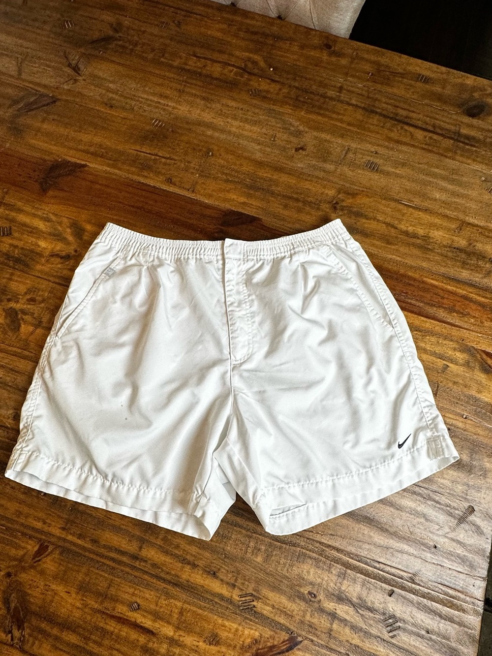 Nike Men’s White Athletic Shorts with Black Swoosh